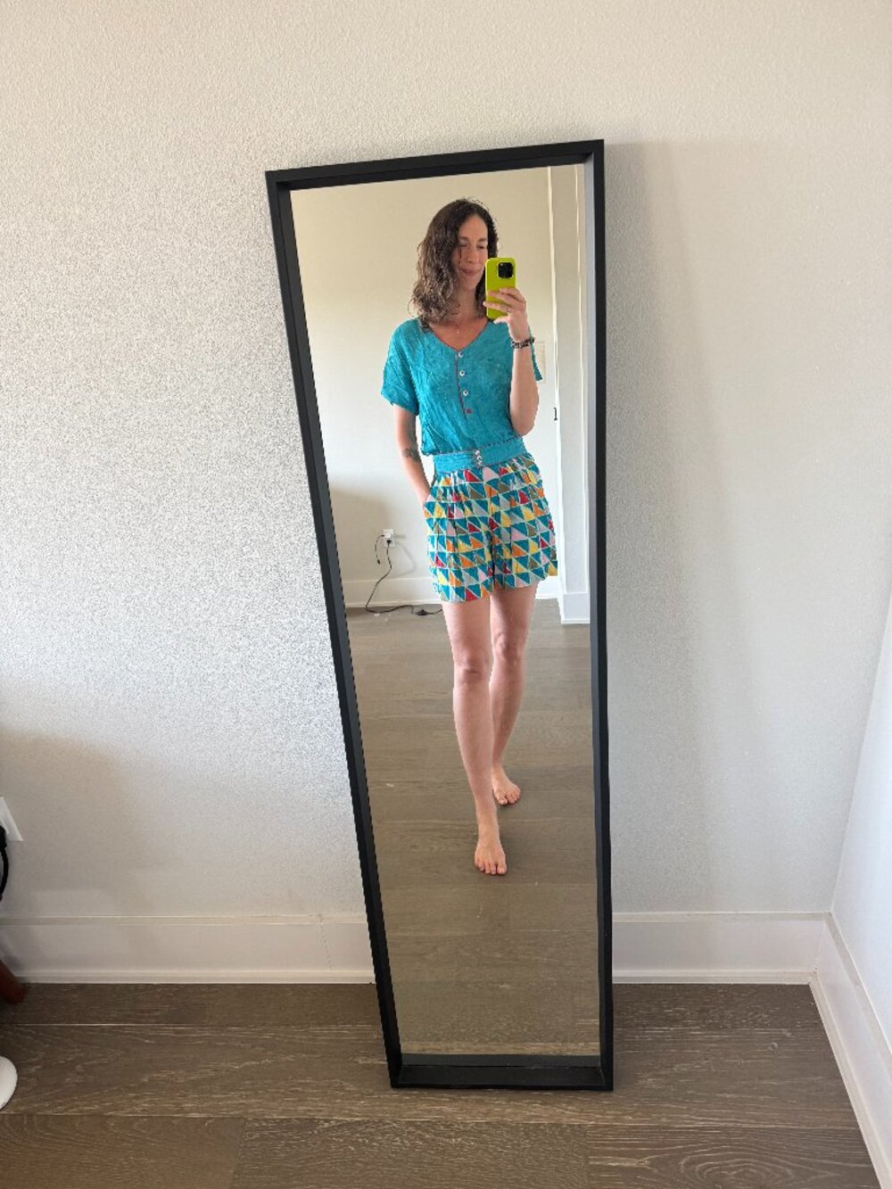 Vintage 90s Dorothy Schoelen Platinum Petites Geometric Shorts & Blouse Set